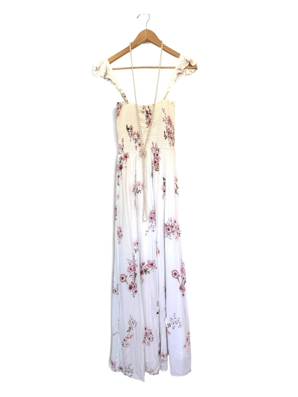 Plum Pretty Sugar Cream Maxi Dress with Pink Floral Print